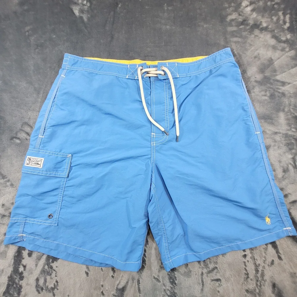 Polo Ralph Lauren Mens Blue Swim Trunks Board Shorts Cargo Pocket Size Large